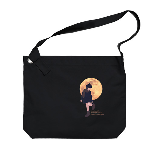 月と黒ワンピの女の子 Big Shoulder Bag