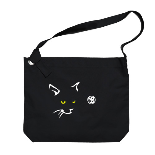 簡潔なる猫の布かばん・暗色向け ビッグショルダーバッグ
