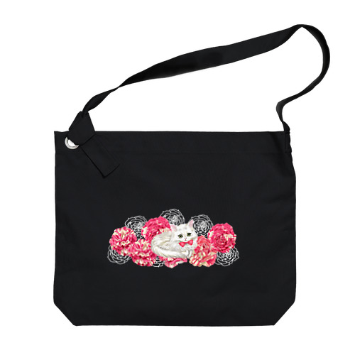 薔薇とチンチラシルバー Big Shoulder Bag