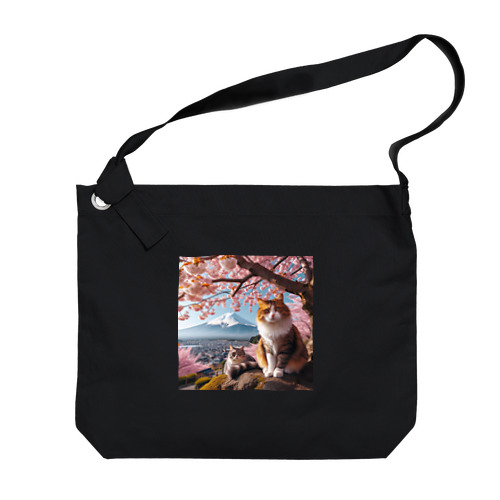 富士山と猫 Big Shoulder Bag