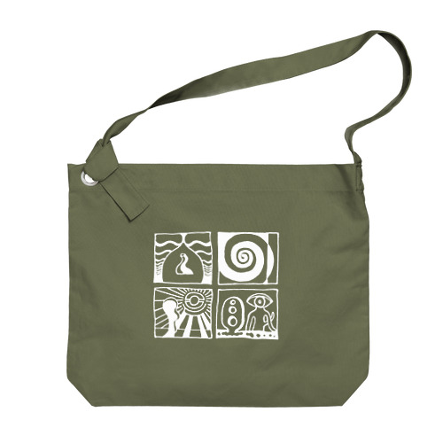 太陽の眼 文字絵(白/前面) Big Shoulder Bag