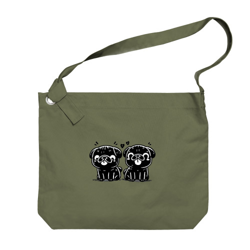 twin pug Big Shoulder Bag