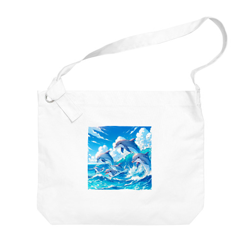 海で遊ぶイルカたちの楽しい風景 Big Shoulder Bag