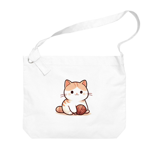 ふわふわの愛らしい猫ちゃんと毛糸玉 Big Shoulder Bag