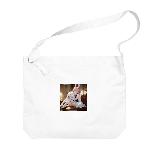 うさぎと犬のハグ Big Shoulder Bag