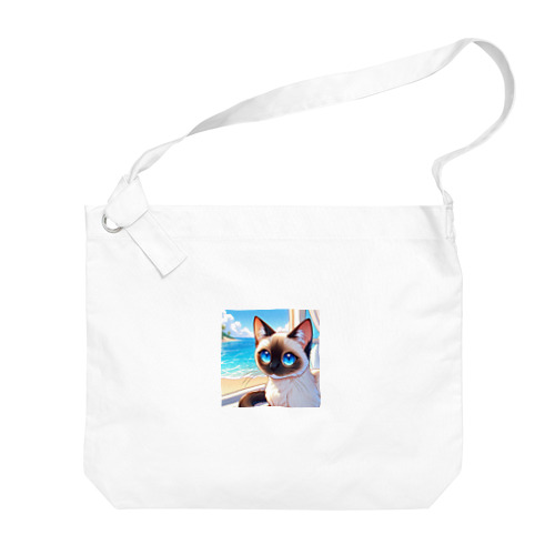 シャム猫のサファイヤ海に輝く Big Shoulder Bag