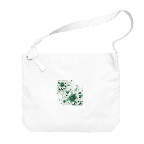 数学的なデザインを持つ緑と白の花 ビッグショルダーバッグ