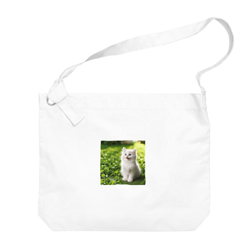 笑ってる可愛い白い猫 Big Shoulder Bag