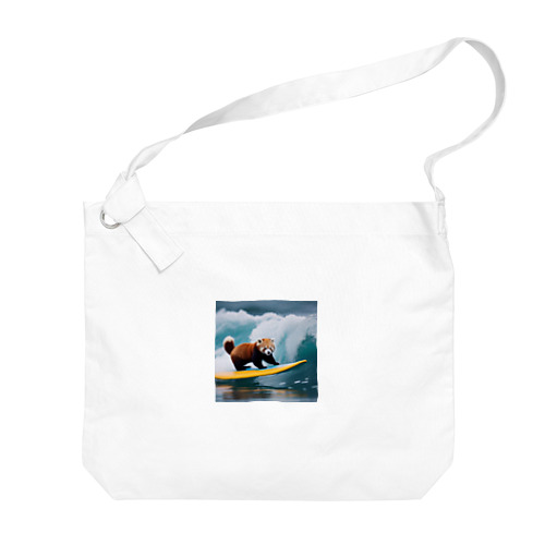 サーフィンをするレッサーパンダ Big Shoulder Bag