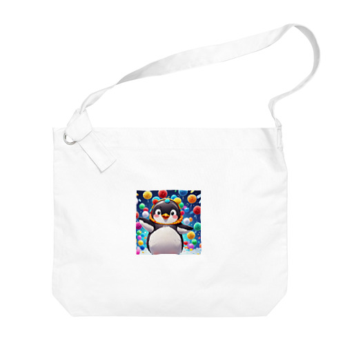 ペンギンがウキウキの表情でキュートにアニメ風 ビッグショルダーバッグ