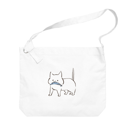 熊の木彫り風ねこ Big Shoulder Bag