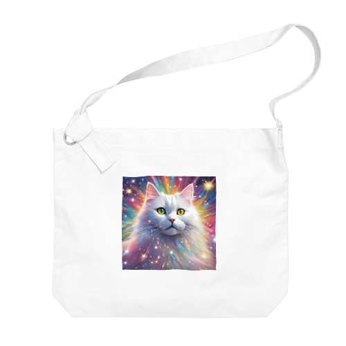 虹色に輝くかわいい白猫ちゃん2 Big Shoulder Bag