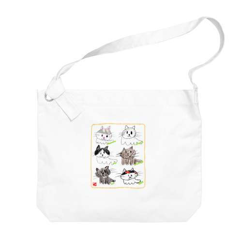 ６匹猫【薄枠印】クレヨンイラストS Big Shoulder Bag