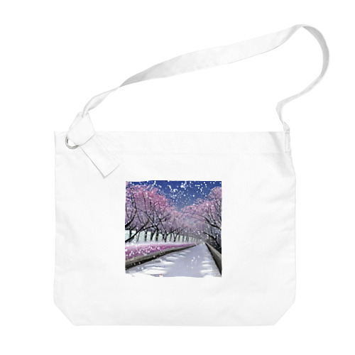 夜の桜並木に雪 Big Shoulder Bag