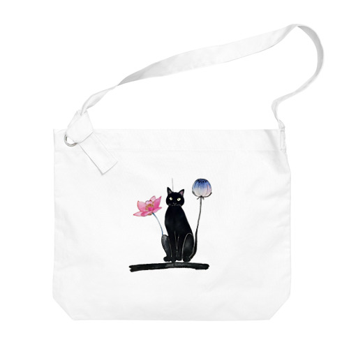 黒猫と花 Big Shoulder Bag