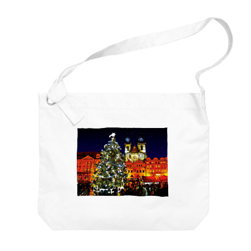 プラハ 夜のクリスマスツリーとティーン教会 Big Shoulder Bag