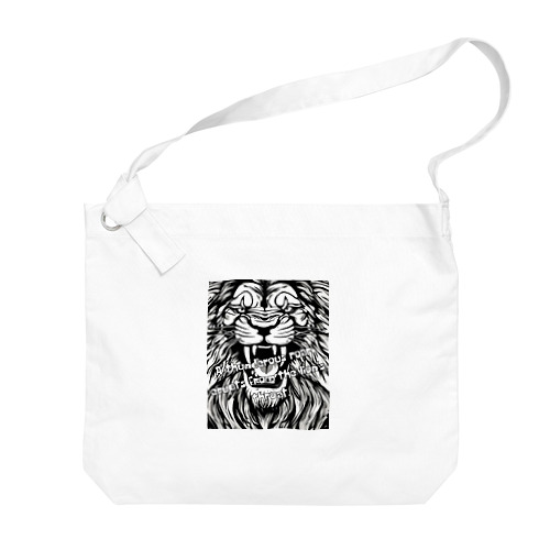 荘厳なる支配者：モノトーンのライオンの描画 Big Shoulder Bag