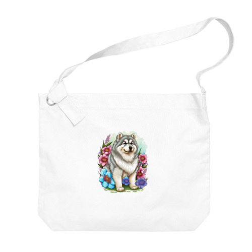 花アラスカの子犬。 愛犬家のためのキュートなデザイン。 Big Shoulder Bag