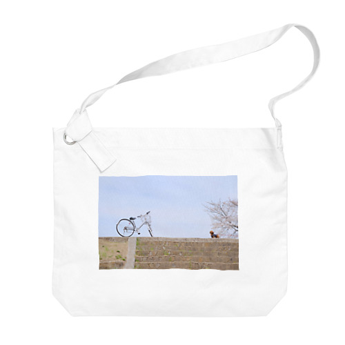 桜、自転車、ワンちゃん Big Shoulder Bag