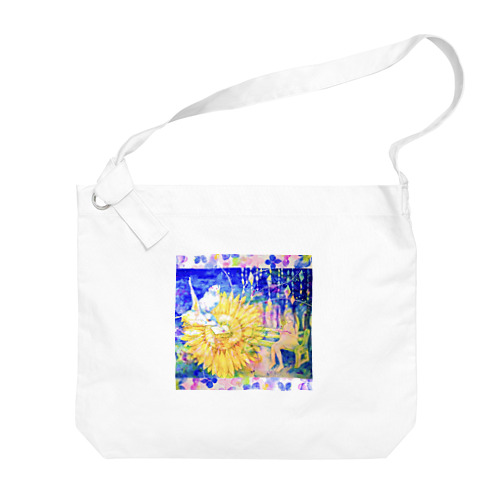 向日葵と翡翠・紫陽花の花びら（正方形） Big Shoulder Bag
