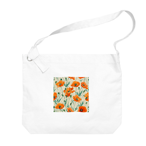 イラスト　色鮮やかなオレンジ色のコスモスの花 Big Shoulder Bag