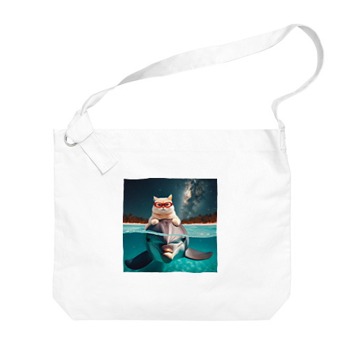 イルカと猫が海を共に泳ぐ異種間の絆が存在 Big Shoulder Bag