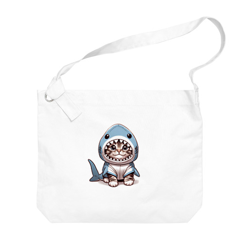 サメのフードを被った愛くるしい子猫 Big Shoulder Bag