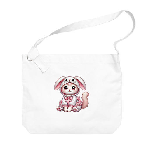 ふわふわバニーコスチュームのかわいい子猫 Big Shoulder Bag