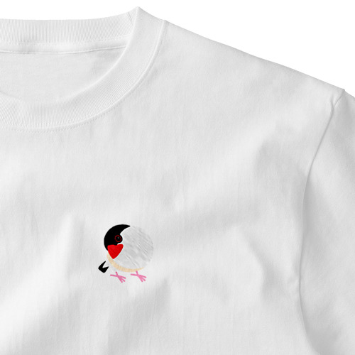 首をかしげる桜文鳥 シンプル刺しゅうTシャツ