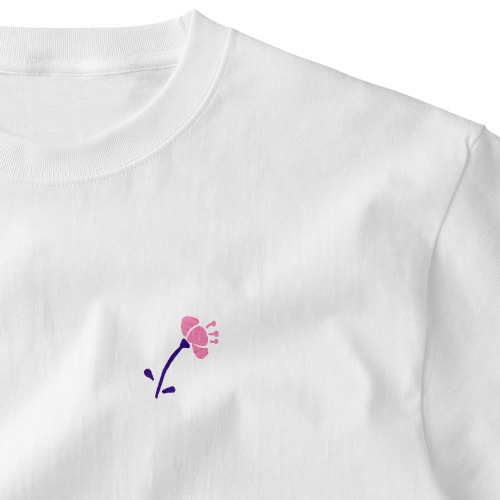 ピンク花 Embroidered T-Shirt