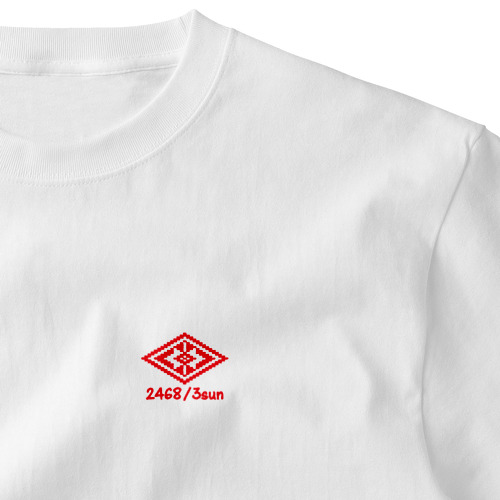 2468/3sun　ワンポイント菱刺しTシャツ　レッド Embroidered T-Shirt