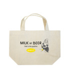 ビールとアート TM-3 Designの名画 × BEER（牛乳を注ぐ女・牛乳かビールか、それが問題だ。）黒線画 ランチトートバッグ