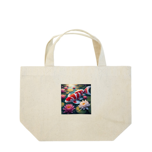 蓮の花咲く池錦鯉 Lunch Tote Bag