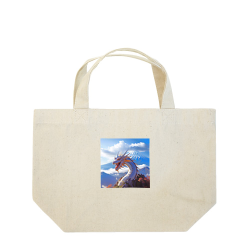 快晴の富士山を喜ぶ龍 ランチトートバッグ