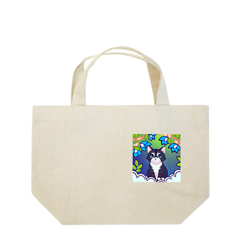 flowers and black cat Lunch Tote Bag