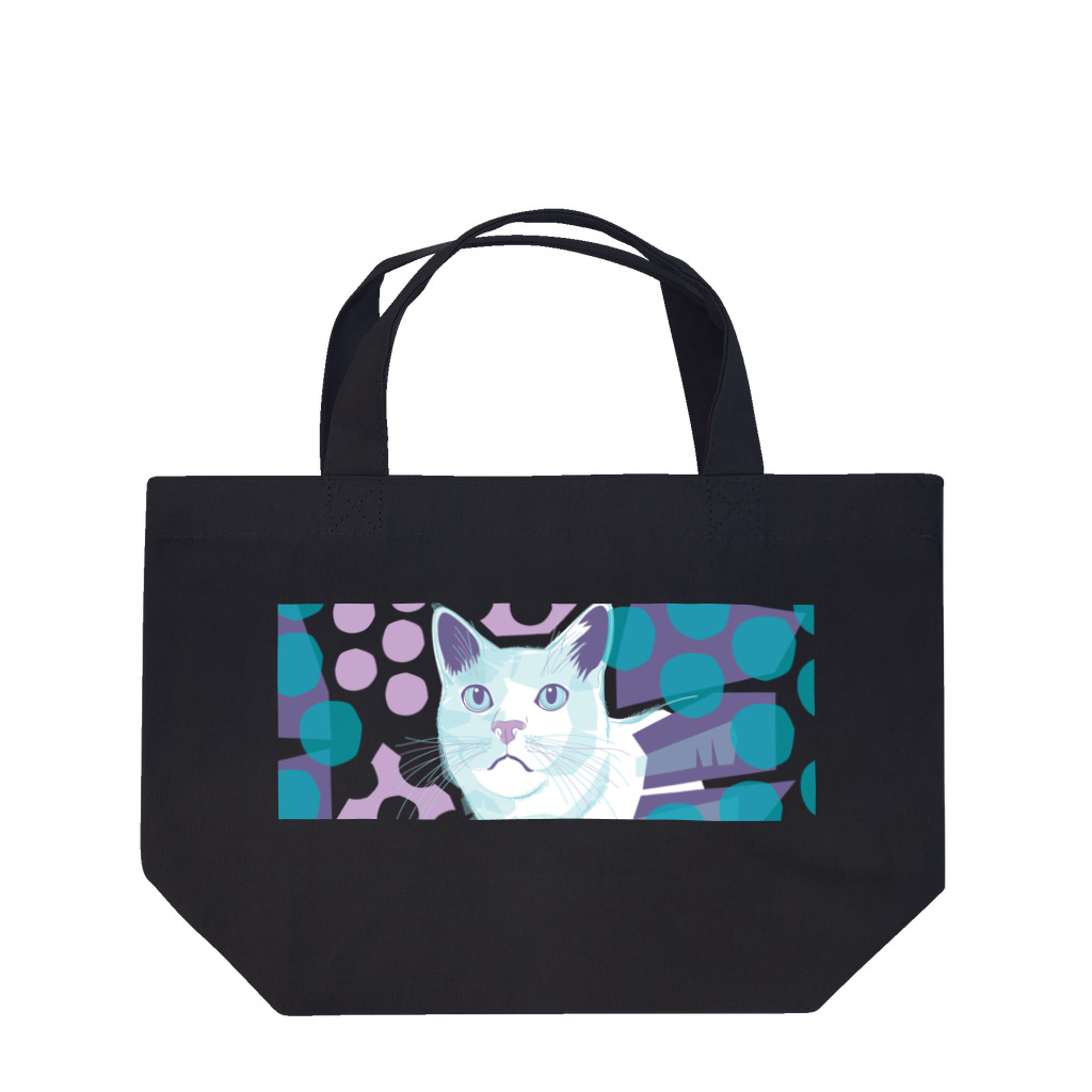 ねこじゃらしの水玉と猫 -polka dots and cat-（紫水） ランチトートバッグ