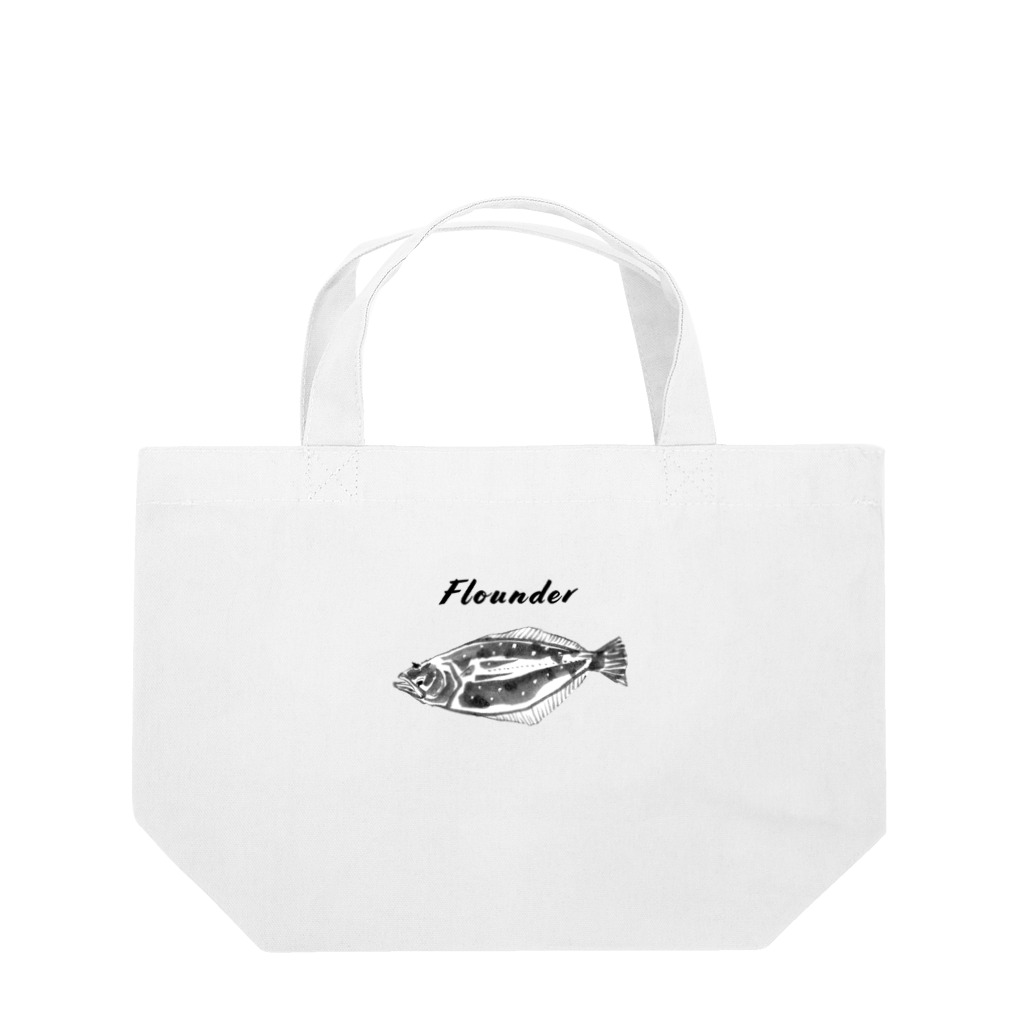 🐟日本の魚と仲間たち🦑のヒラメ - Left-eyed flounder（鮃、学名：Paralichthys olivaceus） ランチトートバッグ