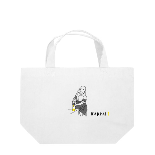 名画 × BEER（牛乳を注ぐ女）黒線画 Lunch Tote Bag