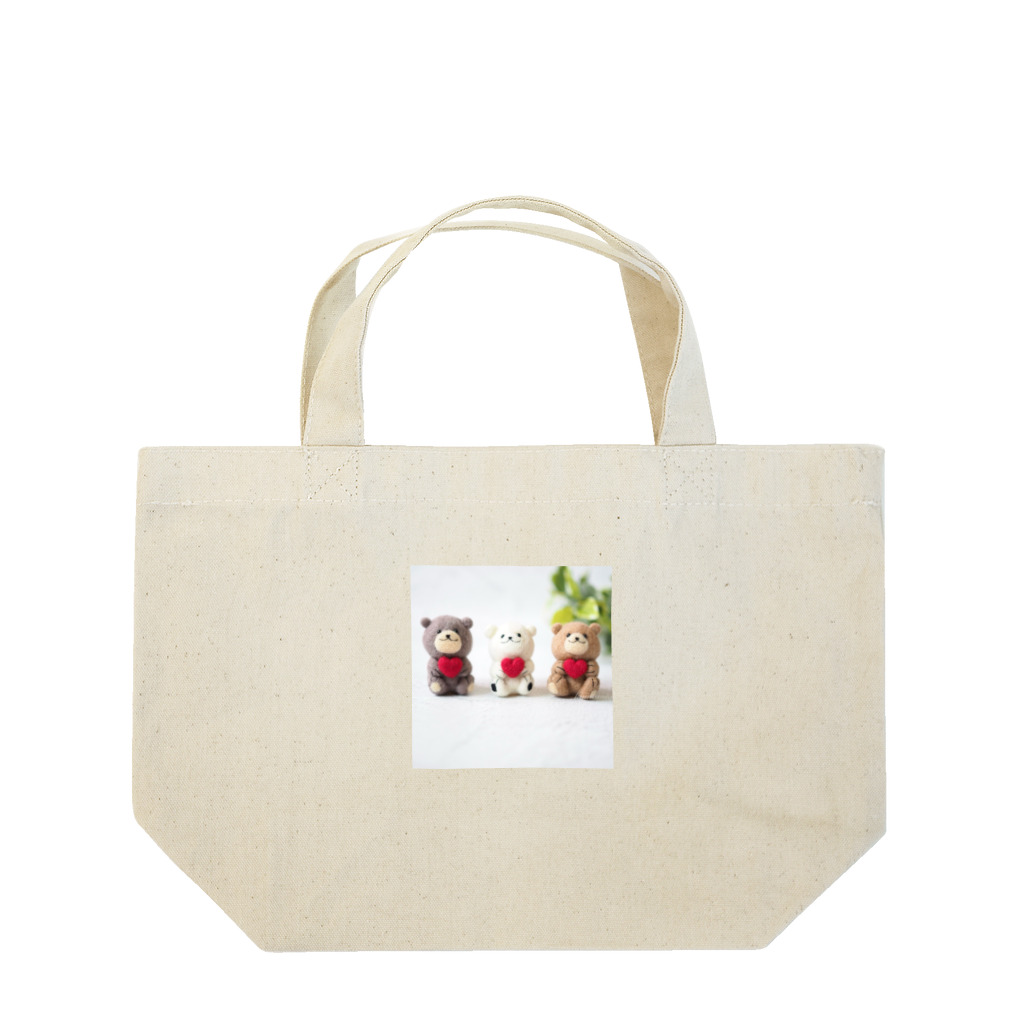 kumamia（くまみあ）のくまの３兄弟 ぷっくりハート:赤 Lunch Tote Bag