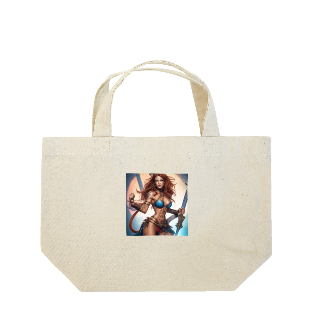 ZZRR12の"猫耳戦士の伝説: 神々の戦い" : "Legend of the Feline-Eared Warrior: Battle of the Gods" Lunch Tote Bag