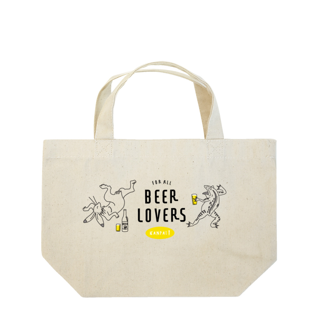 ビールとアート TM-3 Designの名画 × BEER（鳥獣戯画・すべてのビール好きのために）黒線画 Lunch Tote Bag