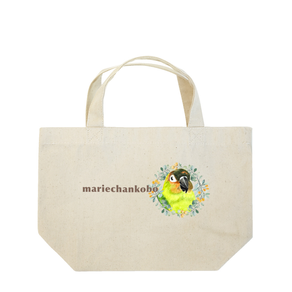 mariechan_koboの020 クロカミインコ(ハイブリッド) オレンジ小花のリース Lunch Tote Bag