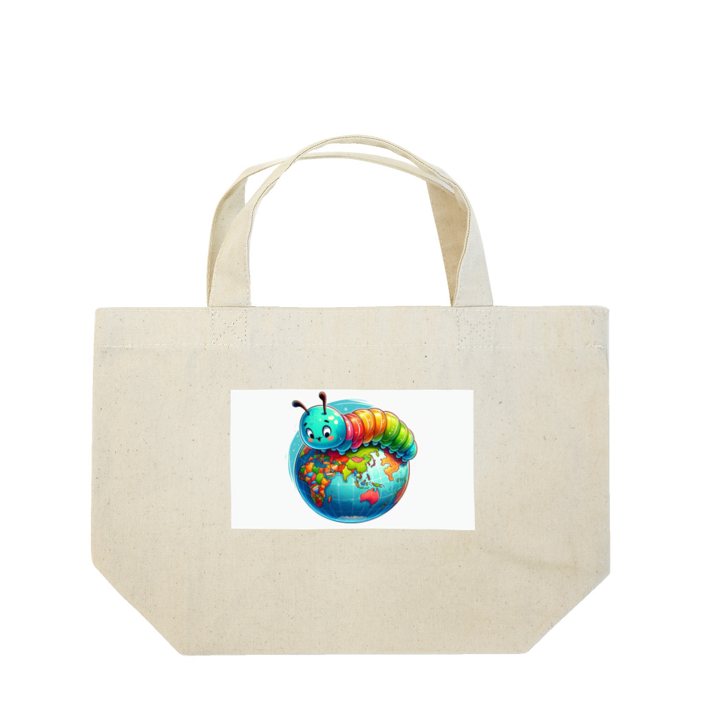 Bigstarの地球儀に乗ってる可愛い芋虫キャラクターです Lunch Tote Bag