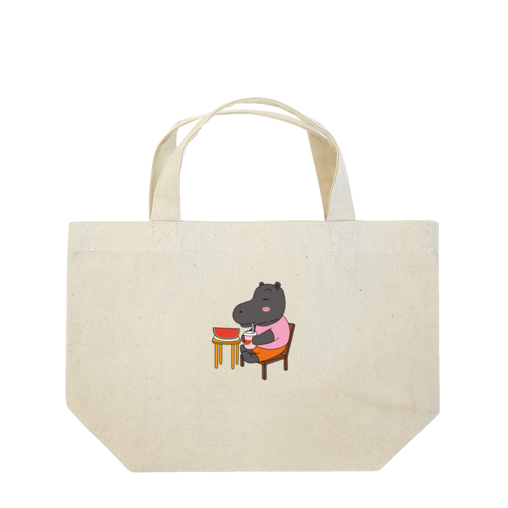 ネコモトタロウショップのスイカジュースを飲むカバ Lunch Tote Bag