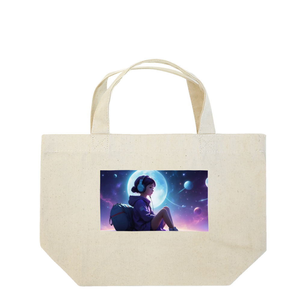 moesoraの音楽を聴く女性 Lunch Tote Bag