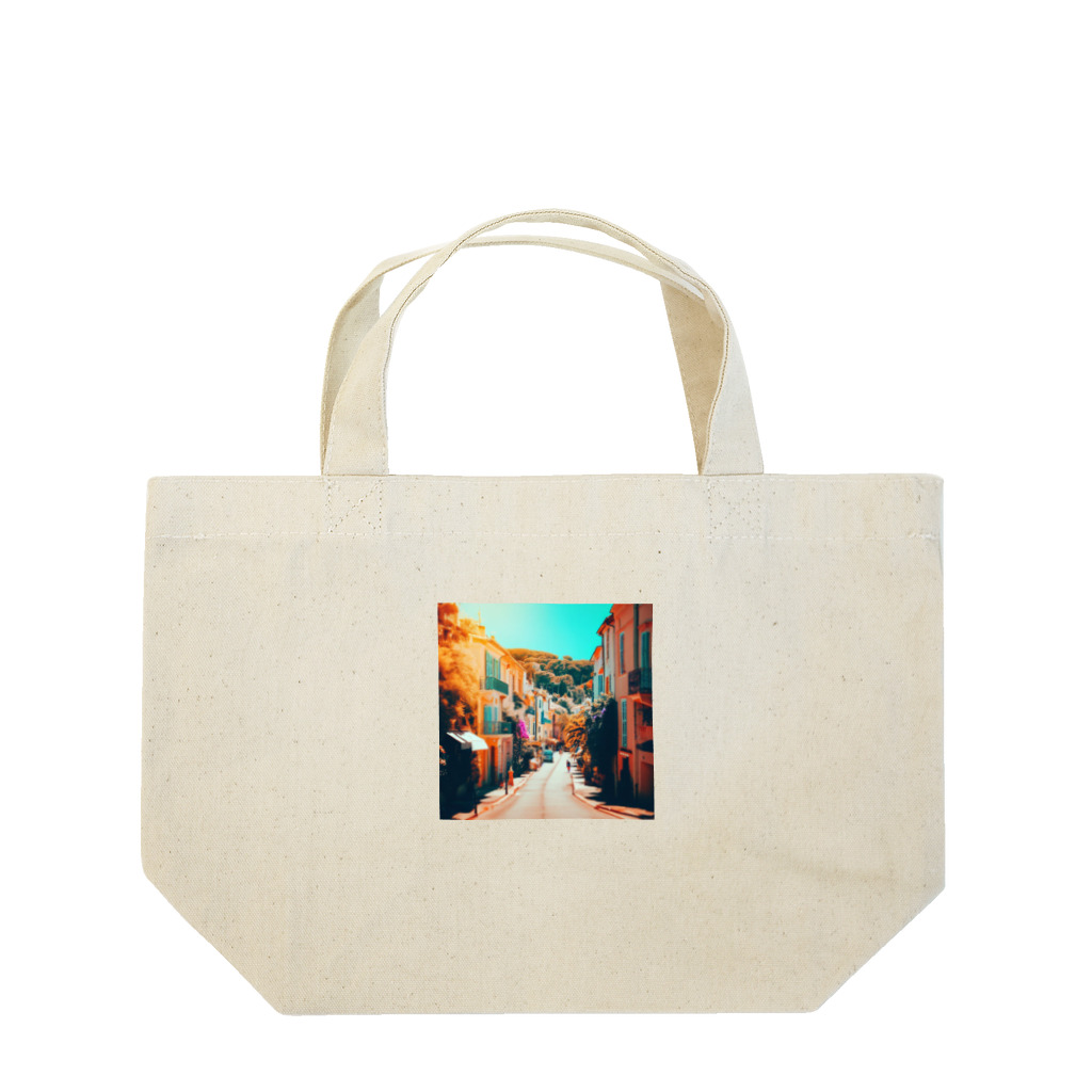 suzuri_tkの南仏の街並み、夏、明るく美しい、映画のような風景グッズ Lunch Tote Bag