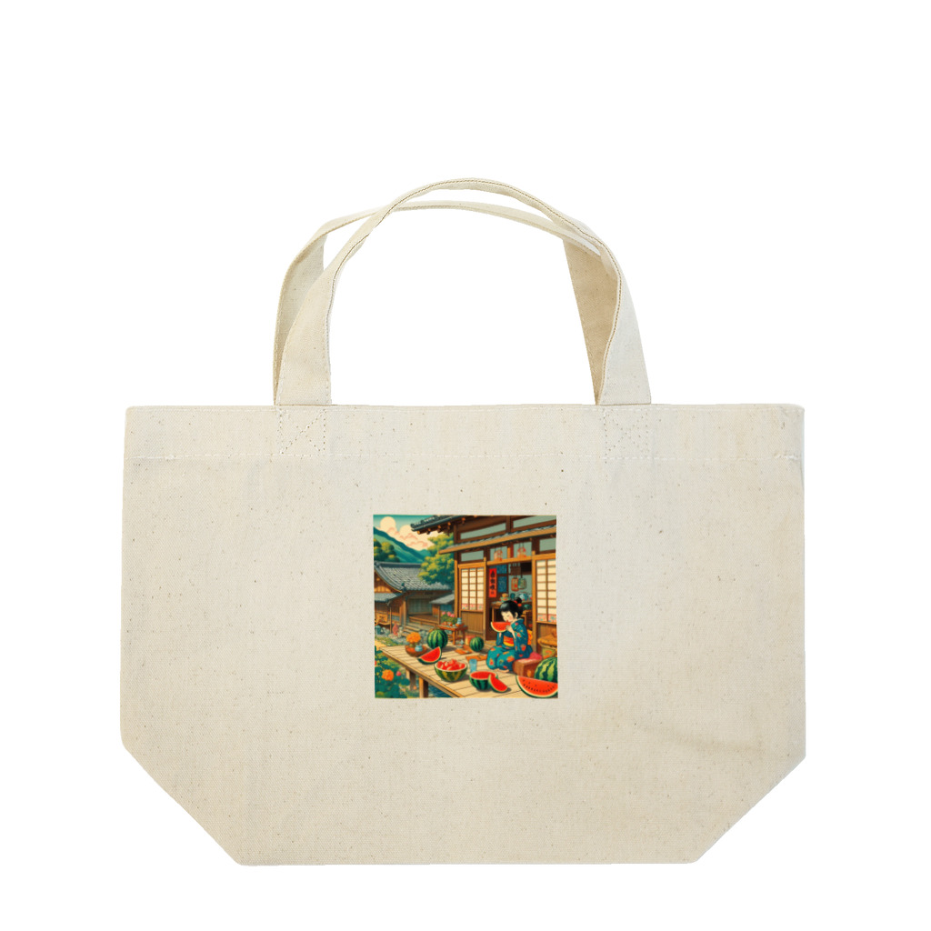 日本の風景 COOL JAPANの日本の風景:縁側でスイカを食べる Lunch Tote Bag