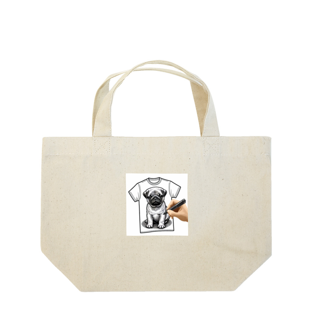 鼻ぺちゃ犬と和猫のデッサンパグ T Lunch Tote Bag