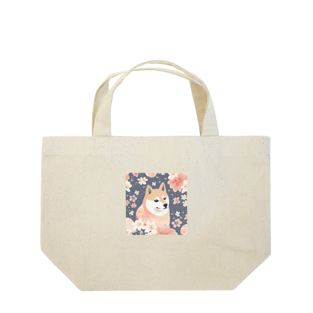 Grazing Wombatの日本画風、柴犬と桜２-Japanese-style painting of a Shiba Inu with cherry blossoms 2 ランチトートバッグ