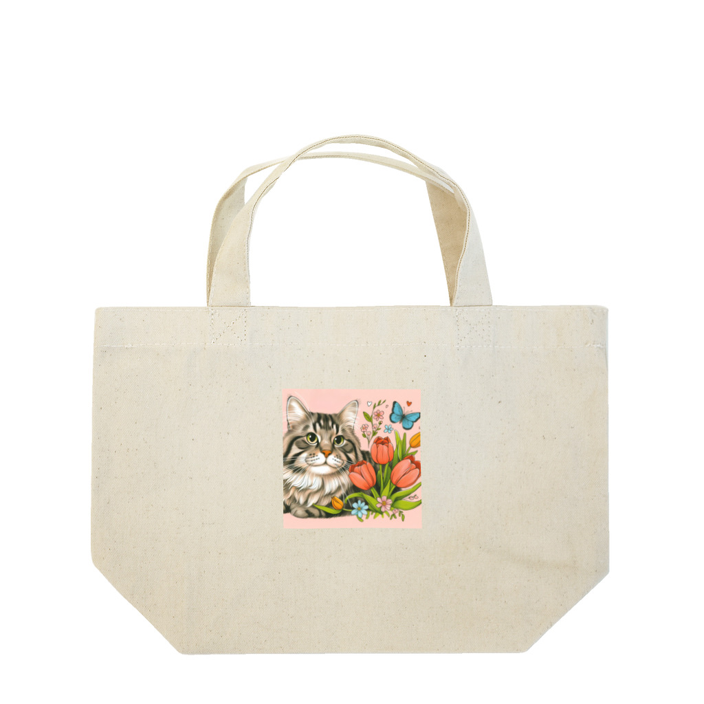 Y m @Y's shopの猫とチューリップ Lunch Tote Bag